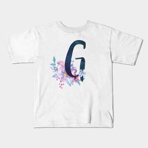 Floral Monogram G Pretty Lilac Bouquet Kids T-Shirt by floralmonogram